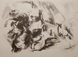 Henry G. Keller, - ''Fighting Horses''-, lithograph