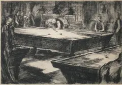 Richard Lahey, - ''Billiards''-, etching, c. 1931