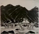 Alexander S. Macleod, - ''Hukilau at Punaleu''-, lithograph