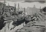 Joseph Margulies, - Town Harbor-, etching and aquatint, singed in pencil, very good condition