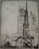 Bror Julius Olsson Nordfeldt, - ''St. Paul's Chapel, NYC''-, etching and drypoint, c. 1914-15