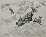 Reinhold Palenske, - ''Unexpected Guest''-, etching, ca. 1940