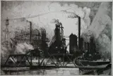 Leon Pescheret, - Industrial Scene-, etching, 1930