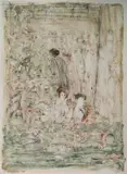 Matt Phillips, - ''Flower Market II''-, monotype in colors, 1964