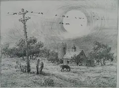 Charles B. Rogers, - ''Birds on the Moon''-, lithograph, c. 1940's