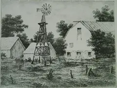 Charles B. Rogers, - ''Windmill at Moon Up''-, lithograph
