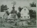 Charles B. Rogers, - ''Windmill at Moon Up''-, lithograph