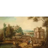 Giuseppe Zais, Paesaggio con figure e arco di Giano