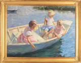 Three Children Fishing by Susan Doyle Fine Arts, Oil on Canvas, offered Jul 2015