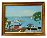 Charlie Munro, Harbor Scene, Mixed Media on Masonite