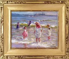 Brian A. Becken, Wading in the Waves, Oil on Canvas