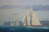 William W. Lowe, Two Schooner Yachts Under Full Sail, Oil on Canvas