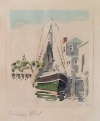 Fishing Boat by Doris and Richard Beer, circa 1943, Watercolor on Paper, offered Jul 2015
