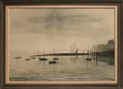 Quiet Pier by C. Robert Perrin, Watercolor on Paper, offered Jul 2015