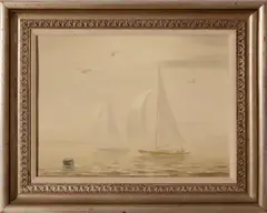Gerald Taber, Foggy Day Sailing, Oil on Board