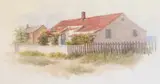 Red Roof Cottage by Jane Brewster Reid, Watercolor on Paper, offered Aug 2015
