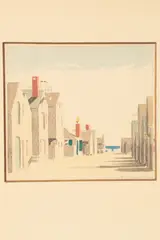 Miniature Nantucket by Doris and Richard Beer, watercolor titled, offered Aug 2015
