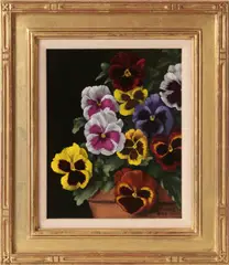 Pansies in a Clay Pot by C. Pierce, Oil on Board, offered Aug 2015