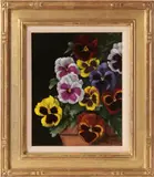 Pansies in a Clay Pot by C. Pierce, Oil on Board, offered Aug 2015
