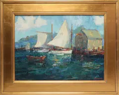 Sail Boats at Dock by David Lazarus, Oil on Canvas, offered Aug 2015