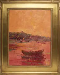Dory with Sunset Skyline by David Lazarus, Oil on Canvas, offered Aug 2015