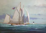 William Lowe, Schooner with Gaff Rigged Sloop Departing Nantucket