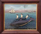 3-Dimensional by Rare Ralph Cahoon, 1911, Oil on Masonite with Clark Voorhees (1911-1980) Whale, offered Aug 2015