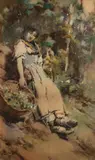 The Grape Picker by Enrico Gamba, Watercolor on Paper, offered Aug 2015