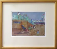 Jane Corsellis, Deck Chairs on the Beach, Brighton, watercolor on paper