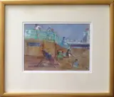 Deck Chairs on the Beach, Brighton by Jane Corsellis, watercolor on paper, offered Aug 2014