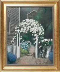 Paul Longenecker, Nantucket Rose Covered Arbor, Oil on Canvas