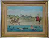 Martha Cahoon, Horseback Riding at the Ocean’s Edge, Oil on Masonite