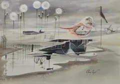Nantucket Beach Reflections with Brant Point Light in the Distance by C. Robert Perrin, Watercolor on Paper, offered Jul 2013