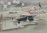C. Robert Perrin, Nantucket Beach Reflections with Brant Point Light in the Distance, Watercolor on Paper