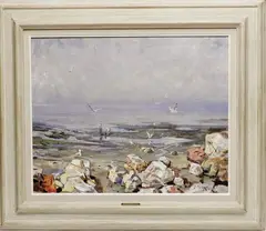 George Cherepov, Clam Diggers, York Maine Clam Flats, Oil on Canvas