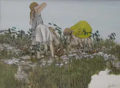 Michael Palmer, Picking Blueberries, Mixed Media Ink and Tempera on Paper
