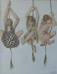 Michael Palmer, Swinging Around, Mixed Media Ink and Tempera on Paper