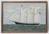 Portrait of the American Schooner Bushrod W. Hill by Aletha Macy, oil on Masonite, offered Aug 2013