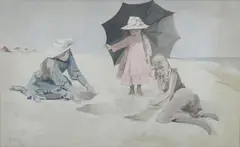 Beach Playtime by Jane Brewster Reid, watercolor on paper, offered Aug 2013