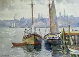Tied at the Dock, by J.A. Cook, Watercolor on Paper, offered Sep 2012