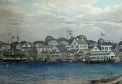 Nantucket Harbor Town-Scape by Julius Delbos, Watercolor on Paper, offered Sep 2012