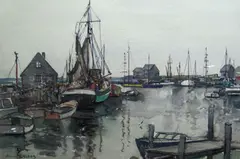 Julius Delbos, Harbor Scene, Watercolor on Paper