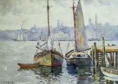 Tied at the Dock by J.A. Cook, Watercolor on Paper, offered Sep 2012