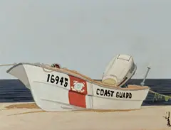 Beached Coast Guard Motor Boat, by John Austin, Tempera on Board, offered Nov 2012