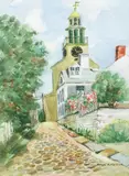 View of the Unitarian Church from Stone Alley by Anne H. Mellin, Watercolor on Paper, offered May 2012