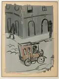 Street Scene with Motor Car, by Raul Rene Dubois, Watercolor on Paper, offered Dec 2012