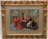 The Chess Match, by Agusto Daini, watercolor on paper, offered Aug 2012