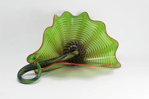 Dale Chihuly, Two Chartreuse Persian Forms with Red Lip Wraps, blown glass