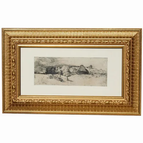 Rembrandt van Rijn, Landscape with Trees, Farm Buildings and a Tower, etching and drypoint
