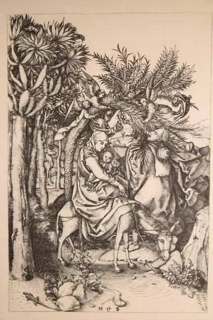 The Flight into Egypt by Martin Schongauer, 1880, Engraving on laid paper, sold Nov 2020